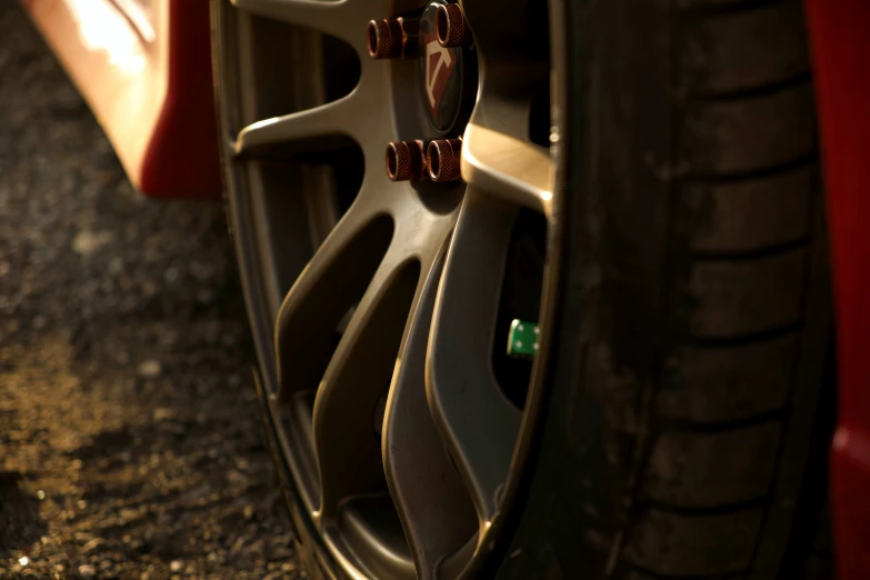 a close up s of the spokes on a vehicle tire