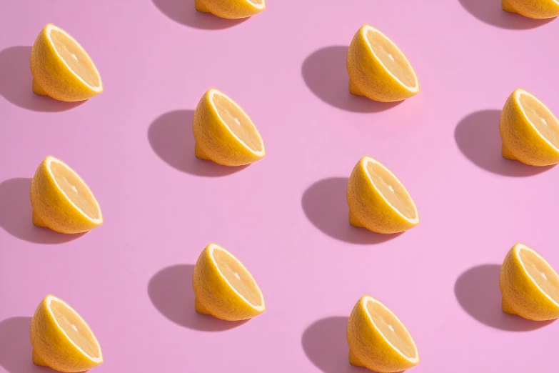 many pieces of bread shaped like slices on pink surface