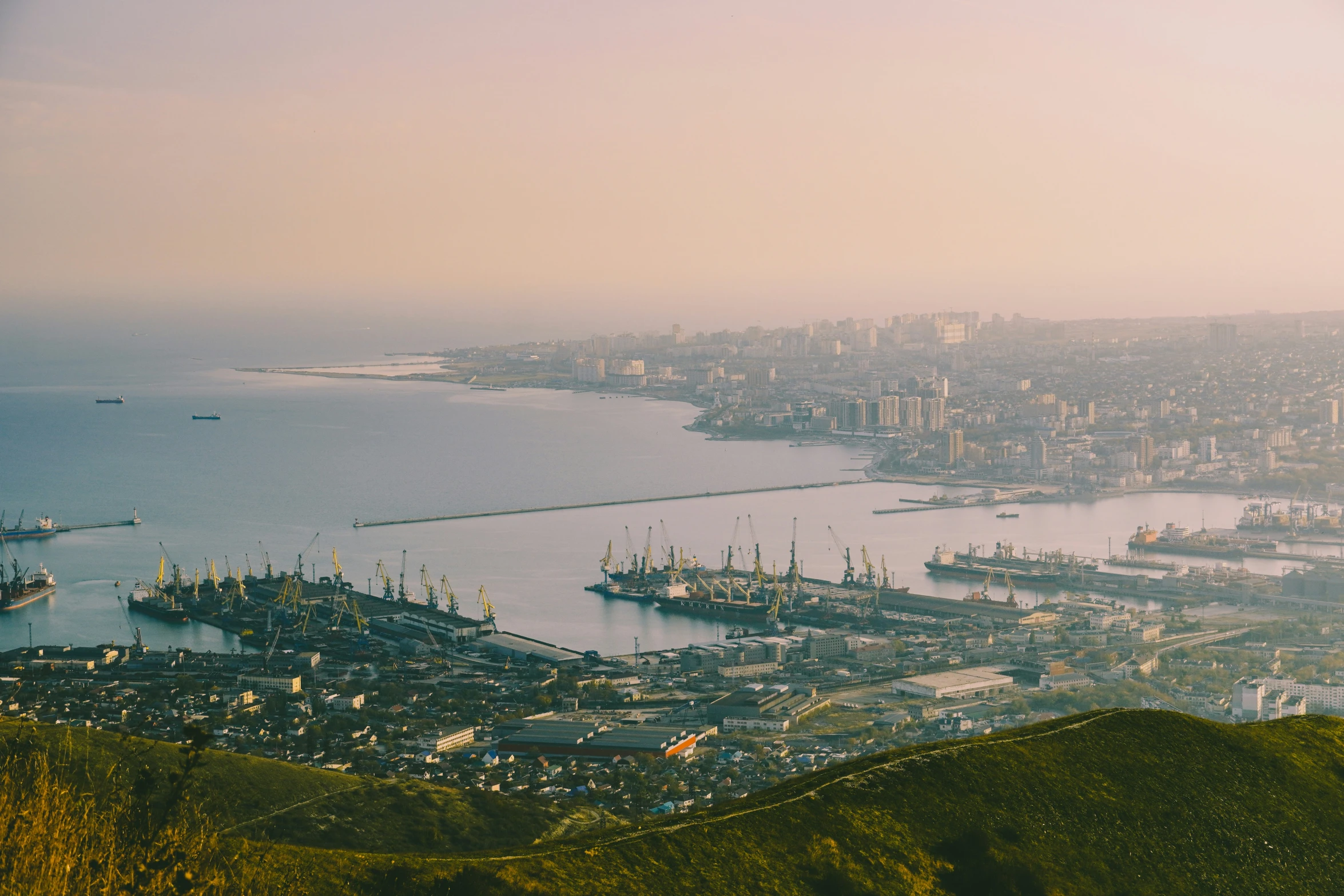 a view of a big body of water and buildings