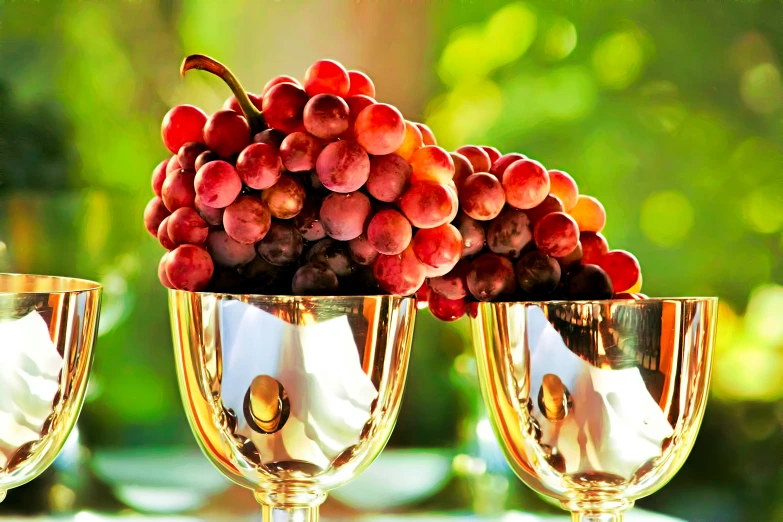some fruit is sitting on top of goblets