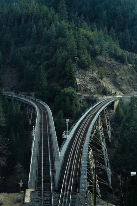 a train track runs through a rural area