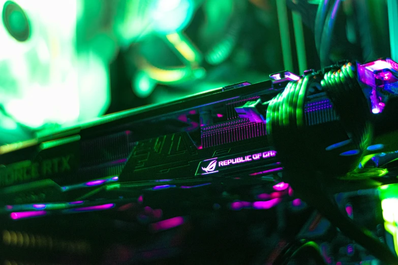 the inside of a computer processor is glowing green