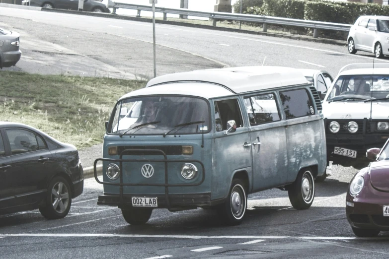 cars, bus and truck travel in traffic