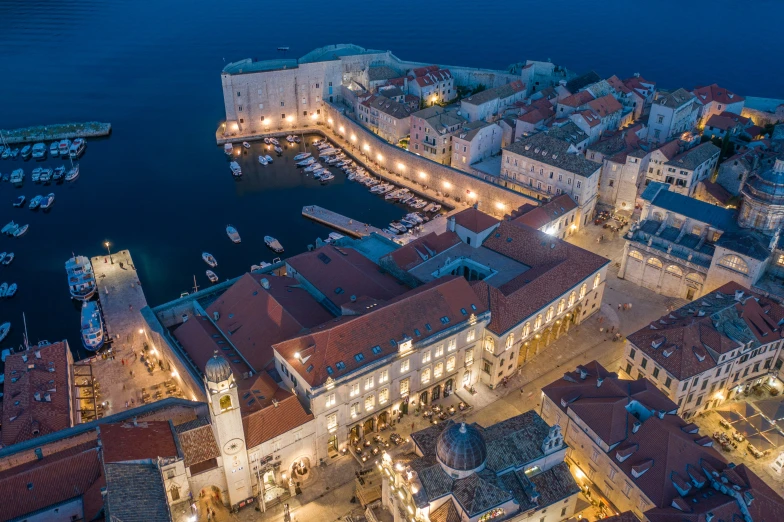 a aerial view of a large town at night