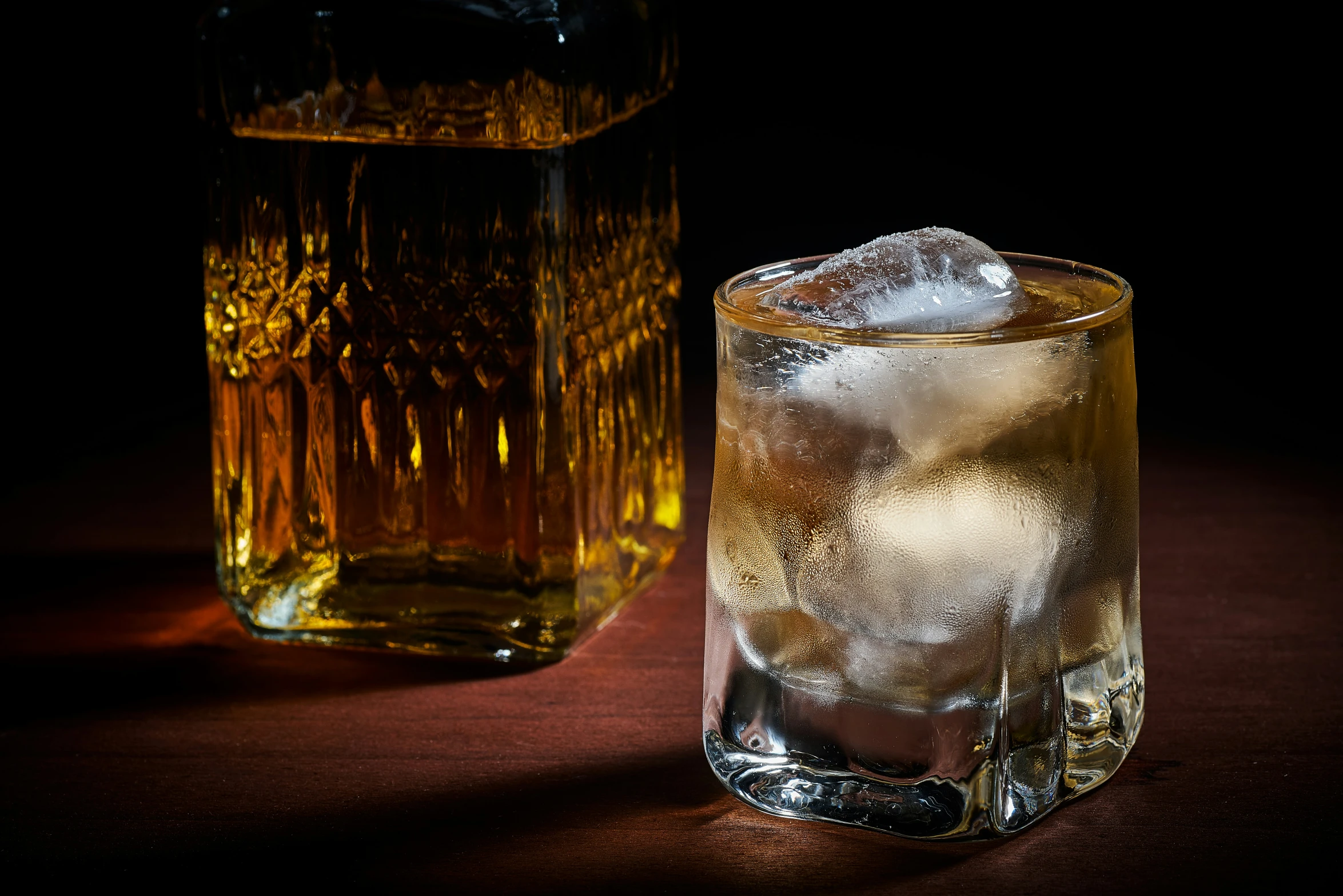 an iced drink with ice in a glass