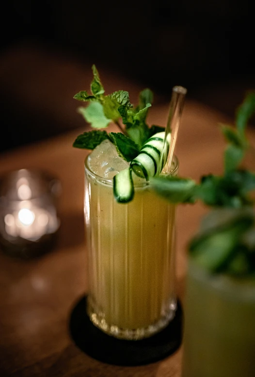 a close up s of two glasses of cocktails