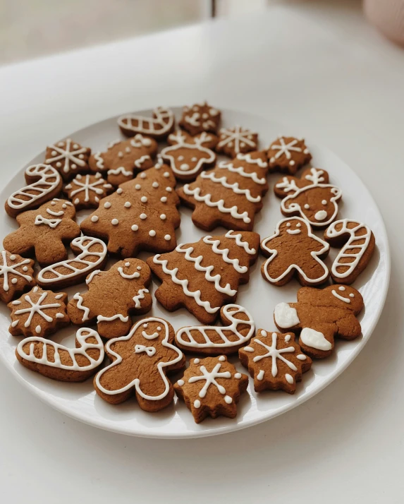 a plate of gingerbread cutouts with icing