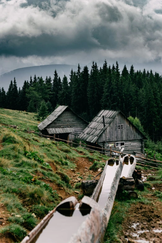 this is an old and abandoned farm with some old buildings in the background