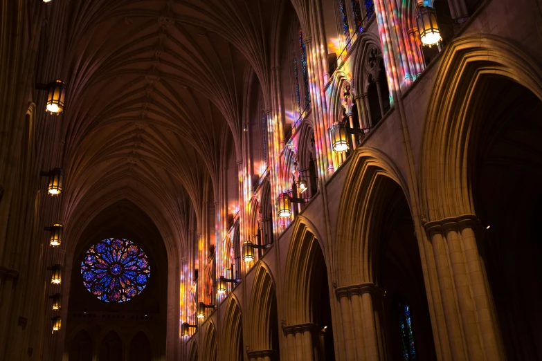 a room that has some very big beautiful lights inside