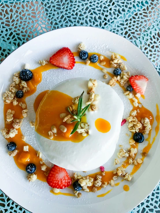 a close up of a plate with fruit