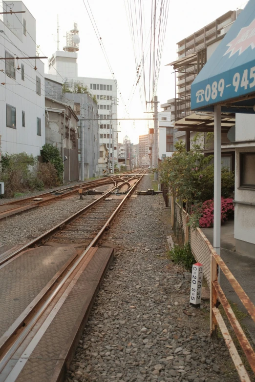 an empty train station next to a train line