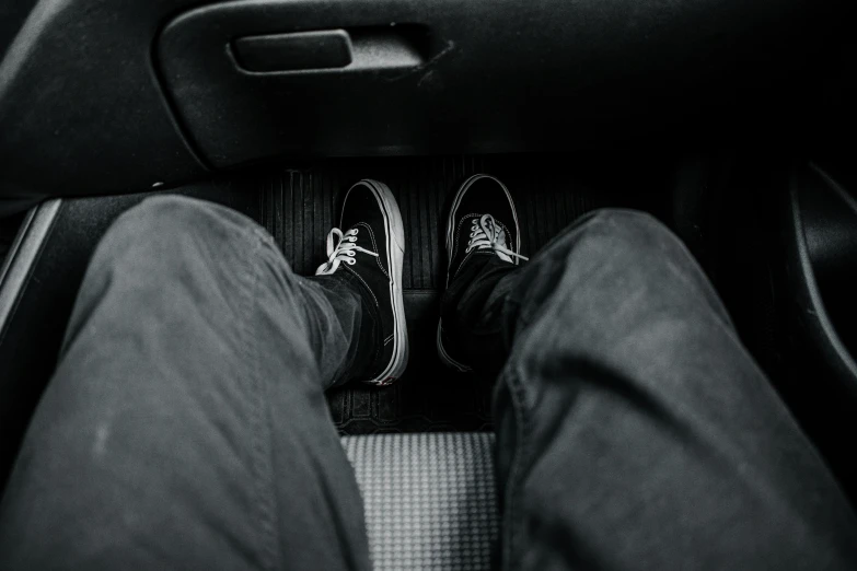 a black and white po of a pair of vans