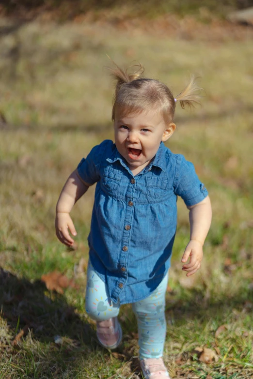 a  runs through the grass toward the camera