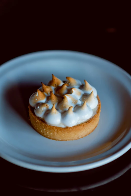 a desert is sitting on a plate on a table