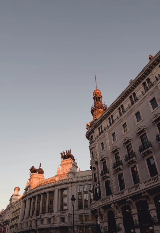 the buildings are all in the sunlight