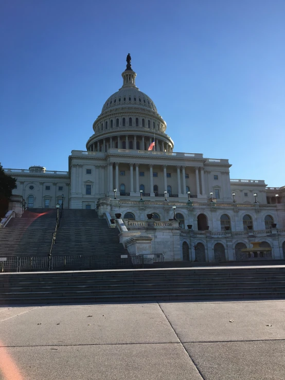 looking up at the state capitol building and stairs