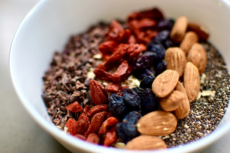 there is a bowl filled with different types of food