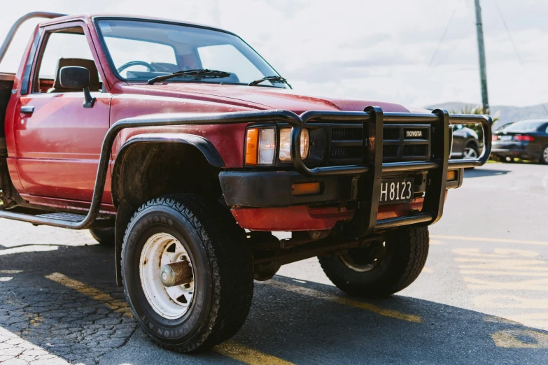 the truck is sitting in a parking lot