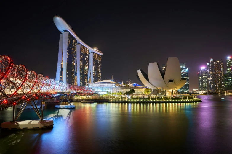 a city in a nighttime scene and colorful lights in the city