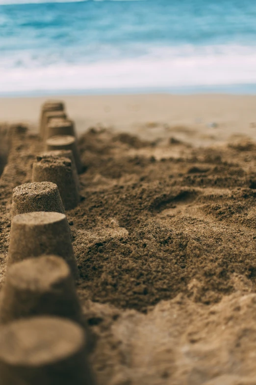 a beach filled with sand and a row of carved sand