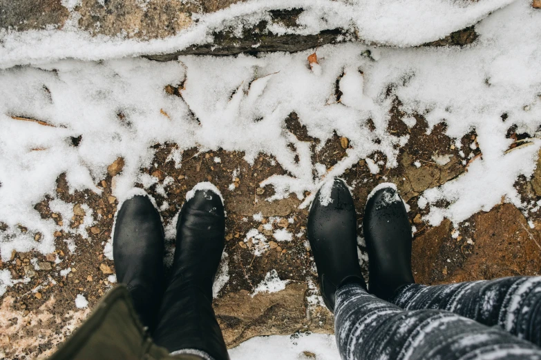 an aerial view of someone standing on snow