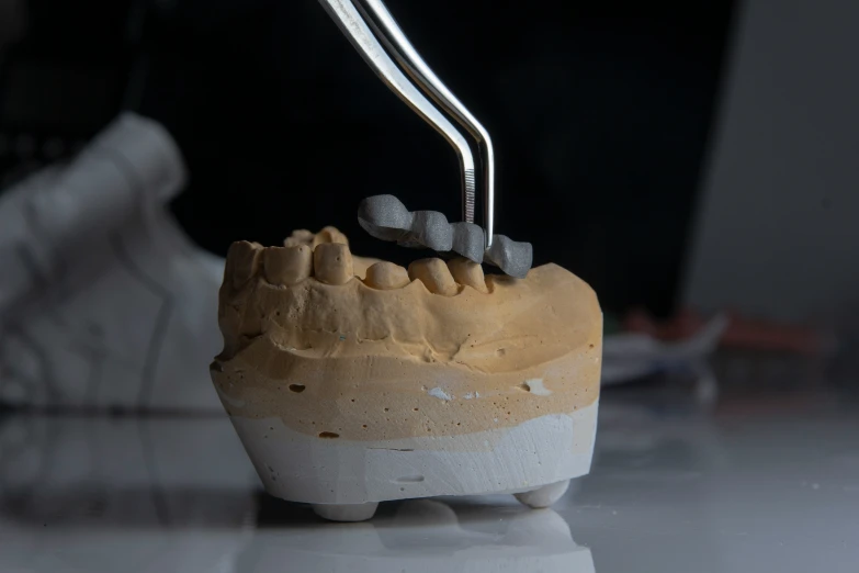 an image of an artificial tooth with dental floss