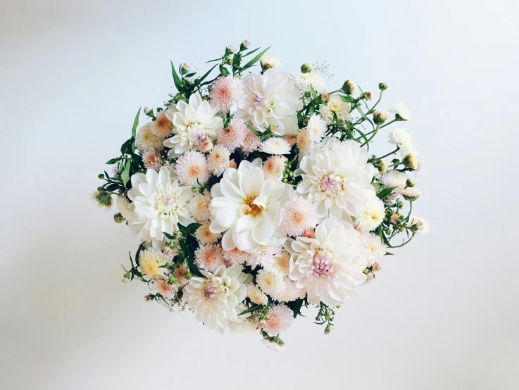 white and peach flowers arranged in a bouquet