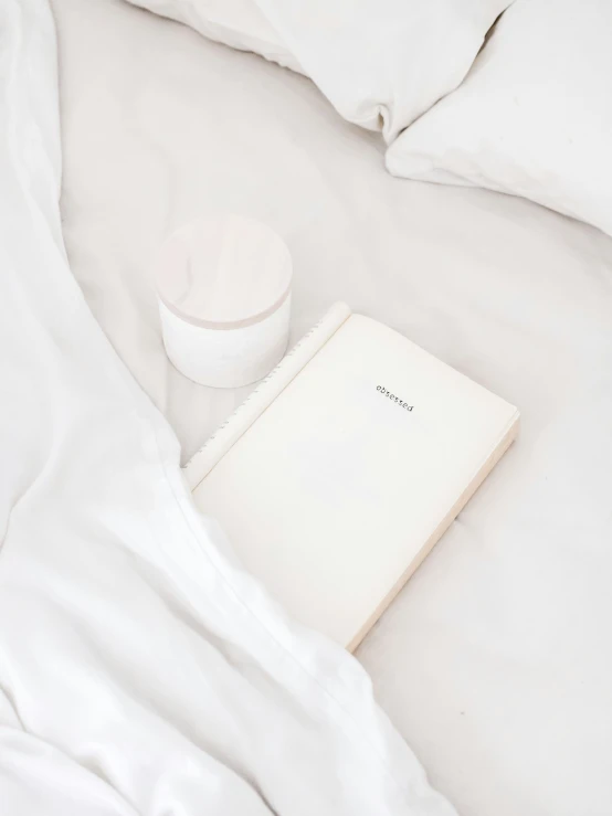 a picture of a book and some stuff on a bed