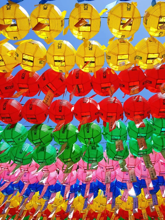 the background of colorful kites with the sky in the background