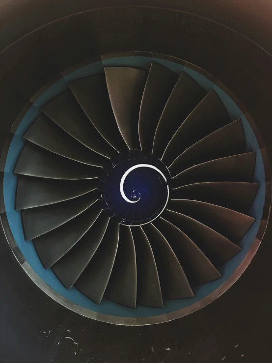 an airplane turbine is seen from above in this po