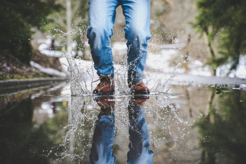 the reflection of a person's foot in water