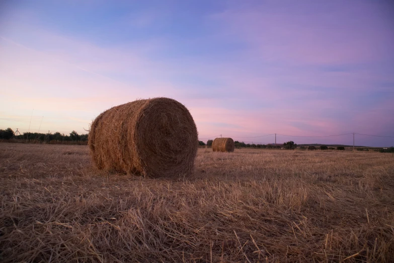 a field with some big bales in it