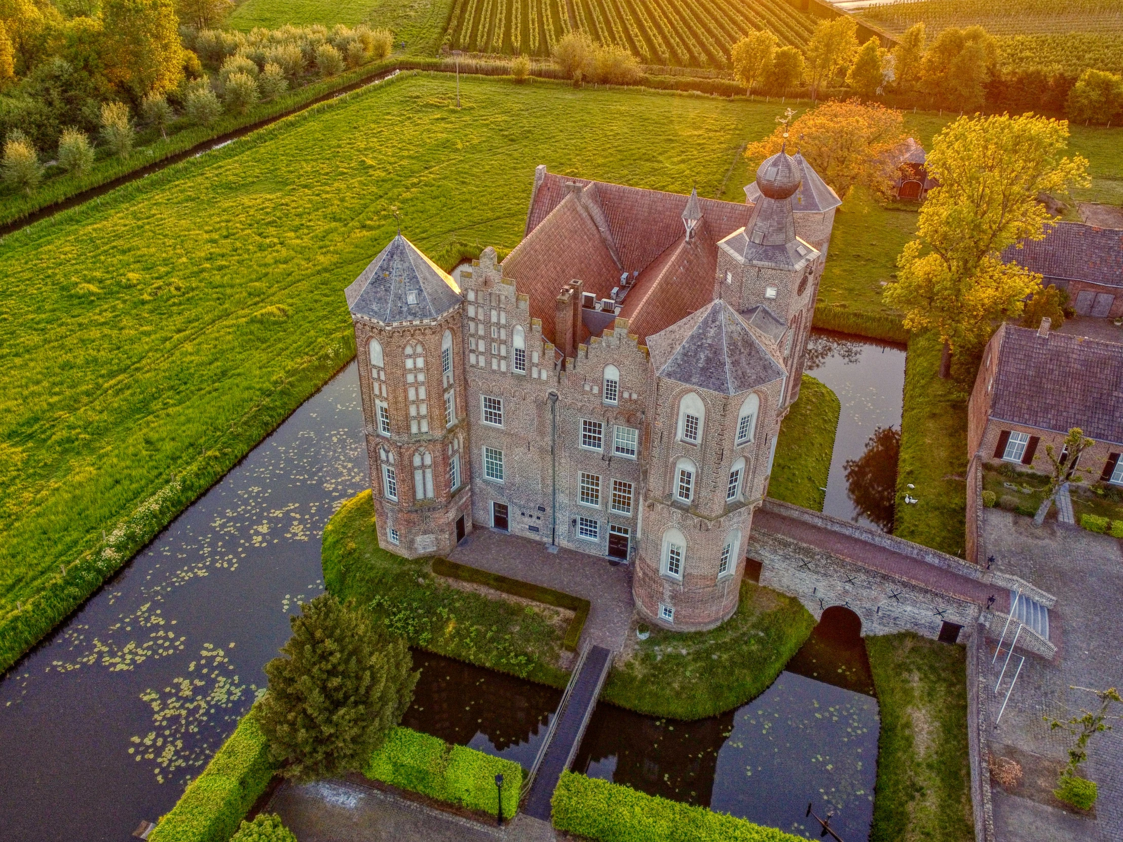 the top view of a very big mansion