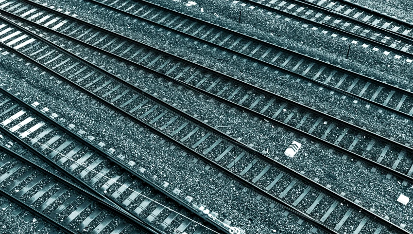 an abstract po of the train tracks in blue and white