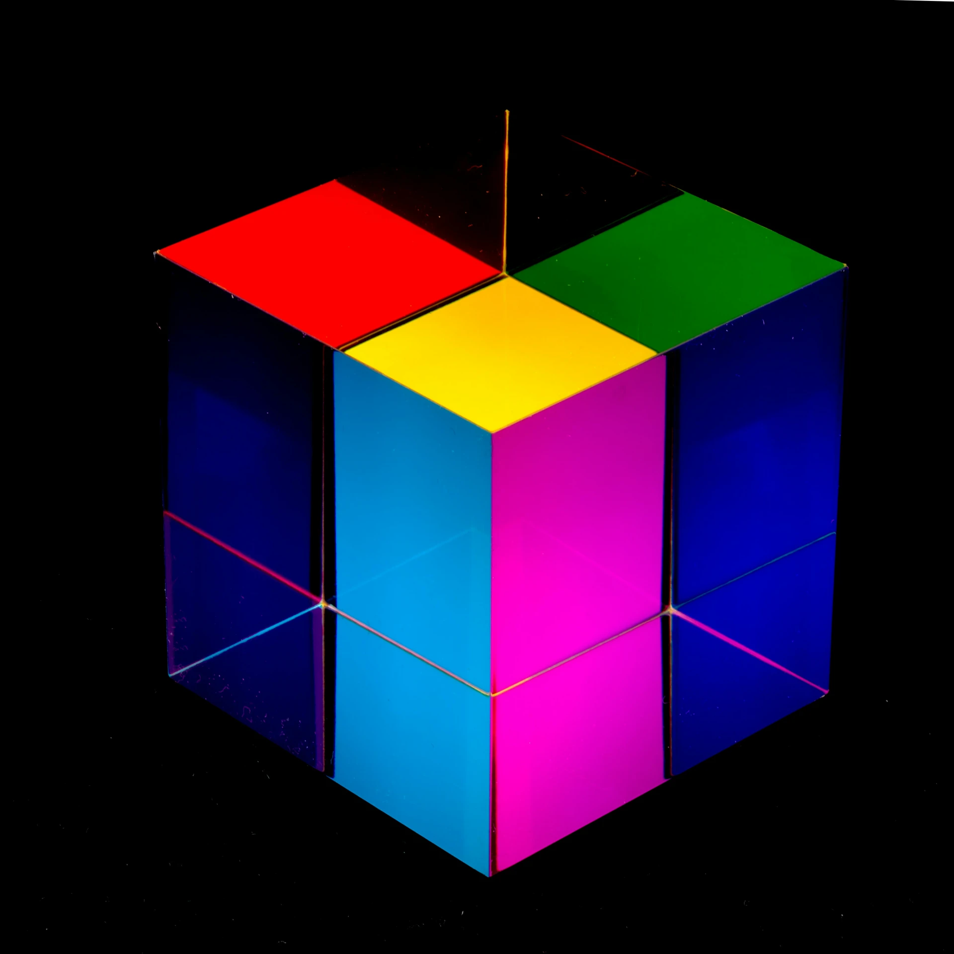 the cube is multicolored and has four sections