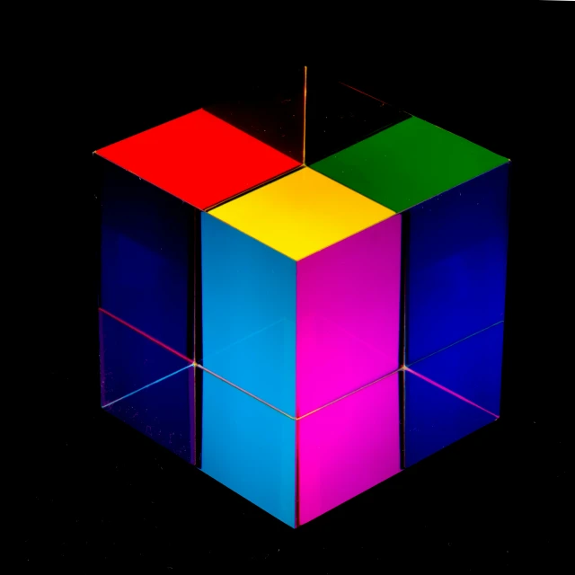 the cube is multicolored and has four sections