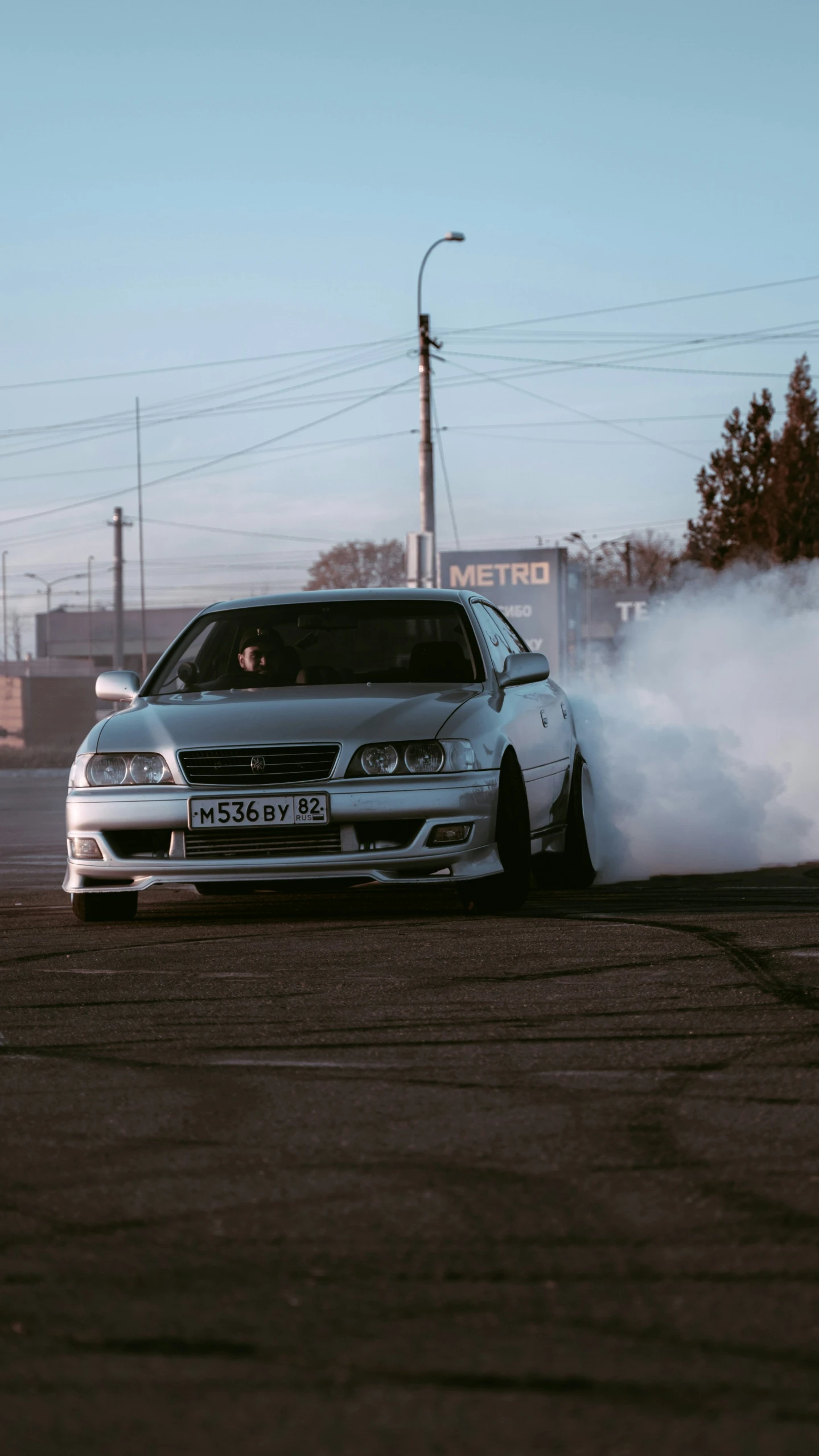 a car that has been blowing up some smoke