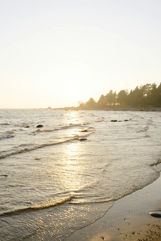 the sun reflecting off the water on a beach