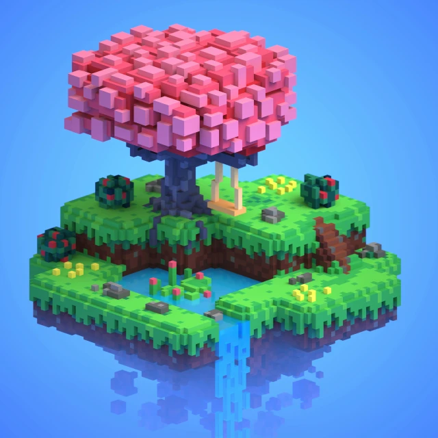 a video game pixel art piece with a pond