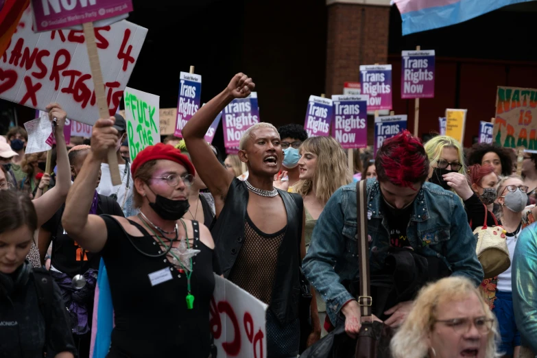 protestors with masks on in the streets