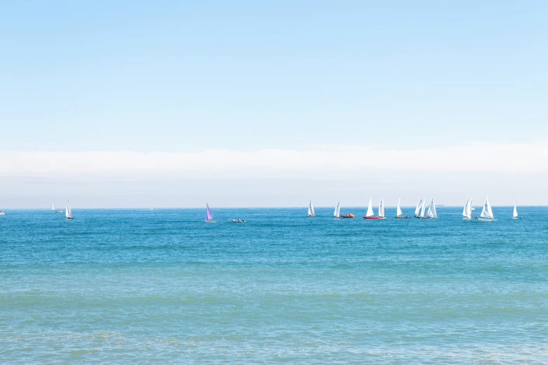 a number of small sailboats out in the ocean