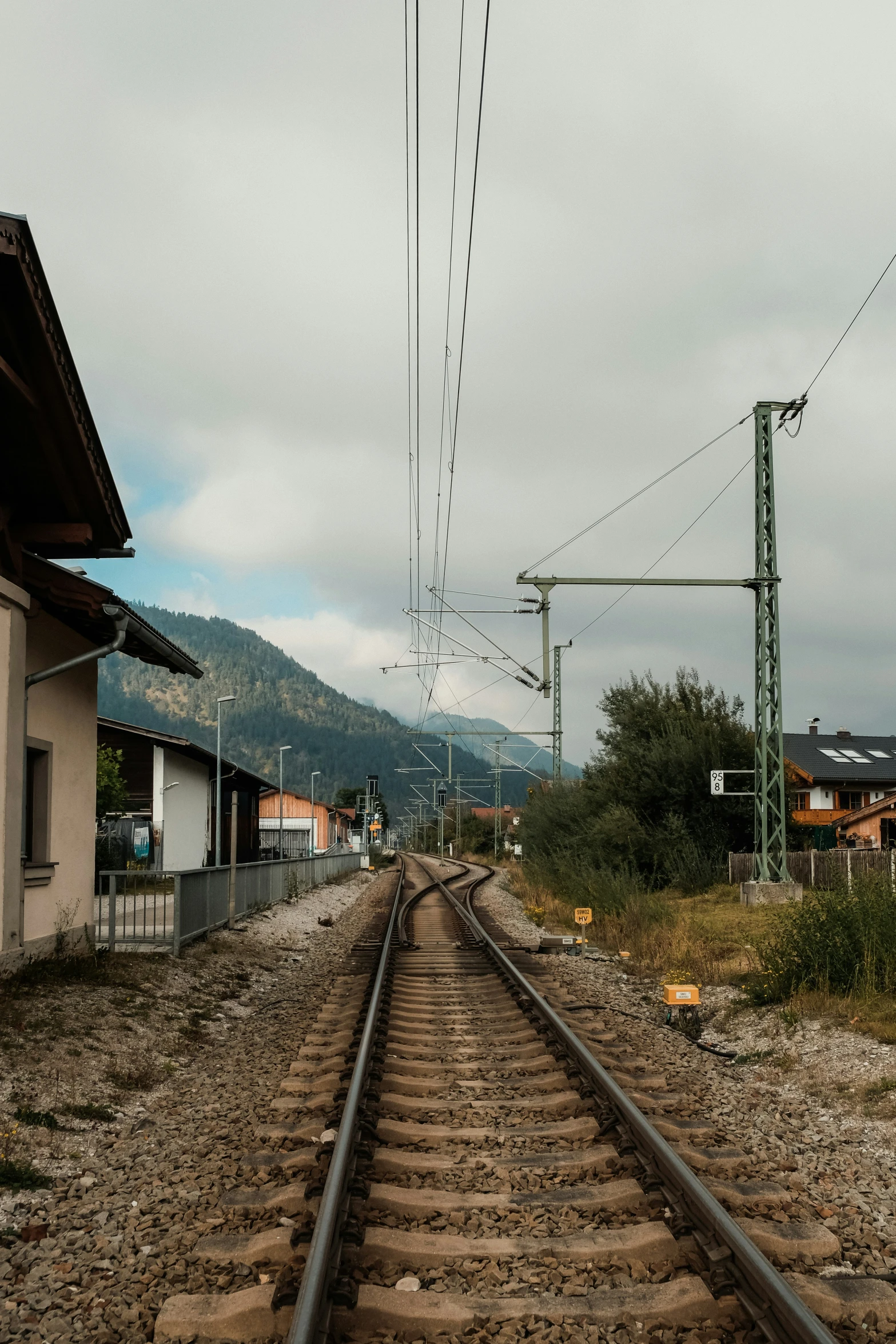 a train tracks going through some small town