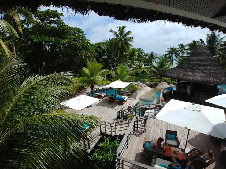 the view of a resort at a beach side