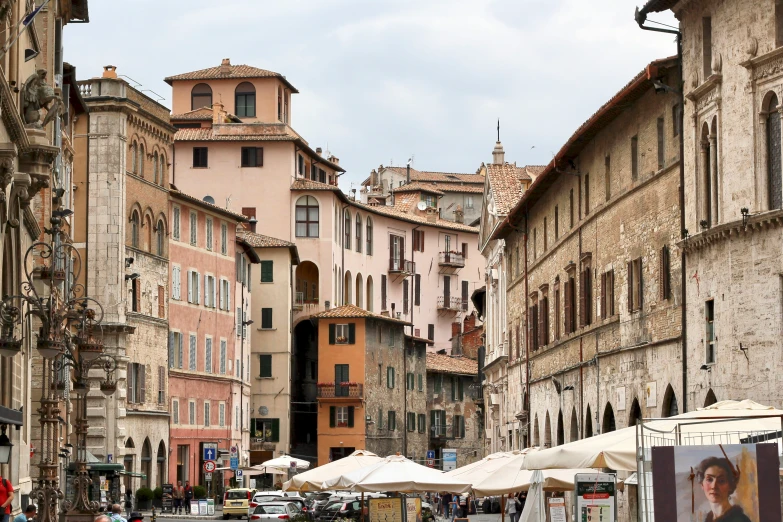 a view of a city street with some buildings