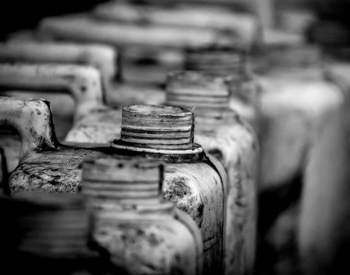 black and white pograph of old rusty water hydrants