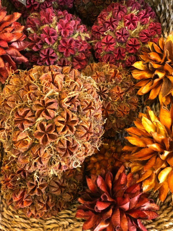 a basket filled with lots of colorful flowers