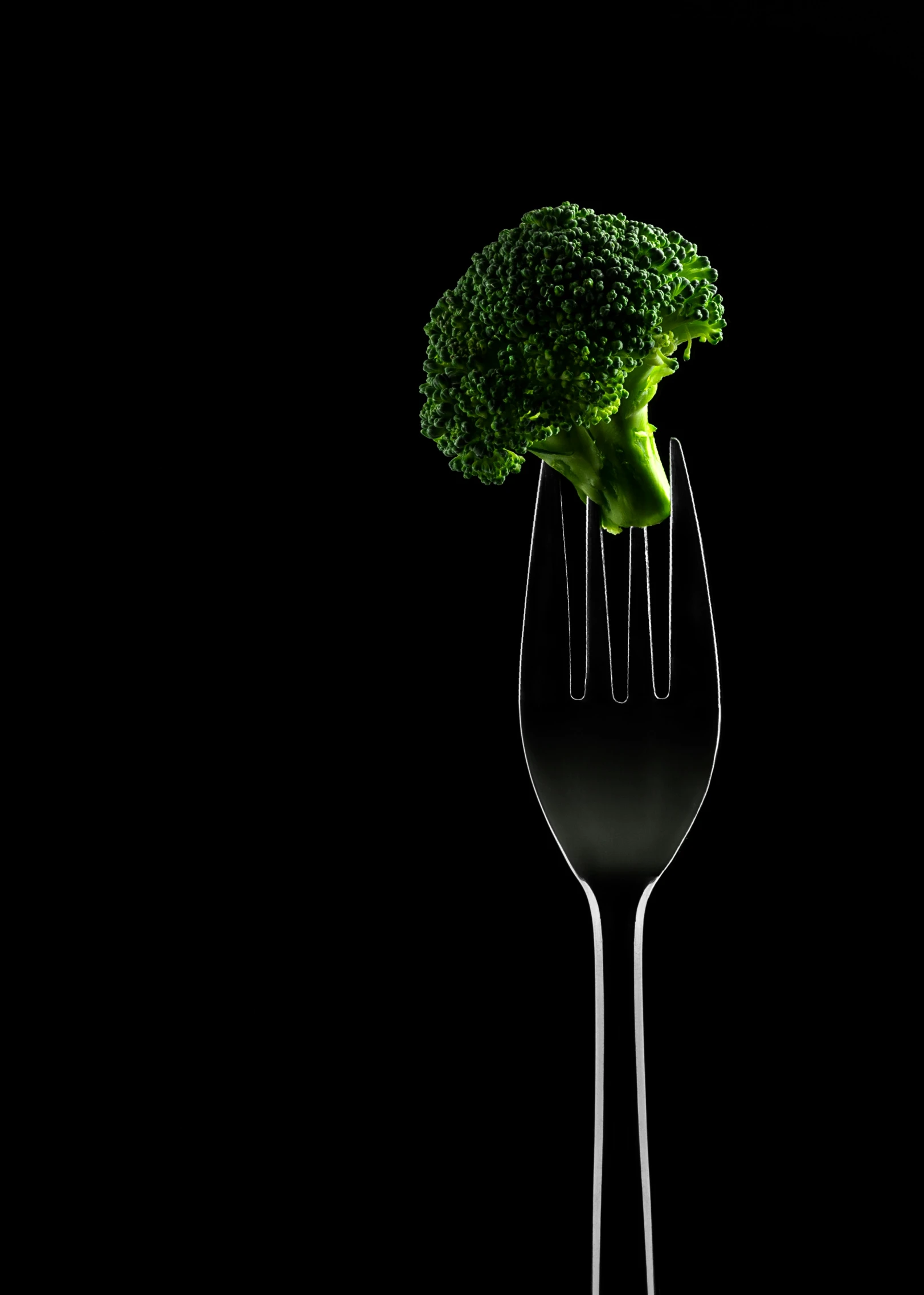 broccoli is stuck in the middle of the fork