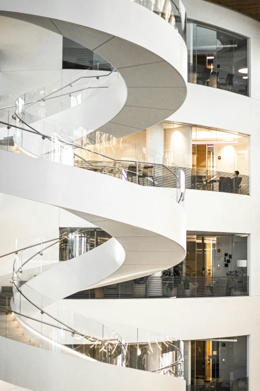 an inside view of a building with a spiral staircase