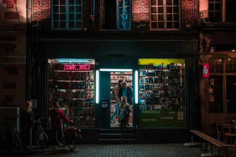 the exterior of an outdoor liquor shop on the city street