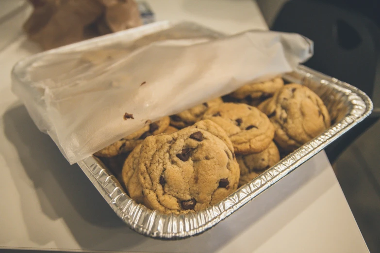 the chocolate chip cookies are ready to be eaten